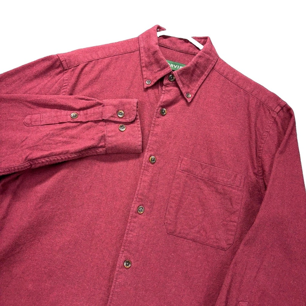 Orvis Luxury Flannel Shirt Mens Medium Burgundy Red Button Down Long Sleeves